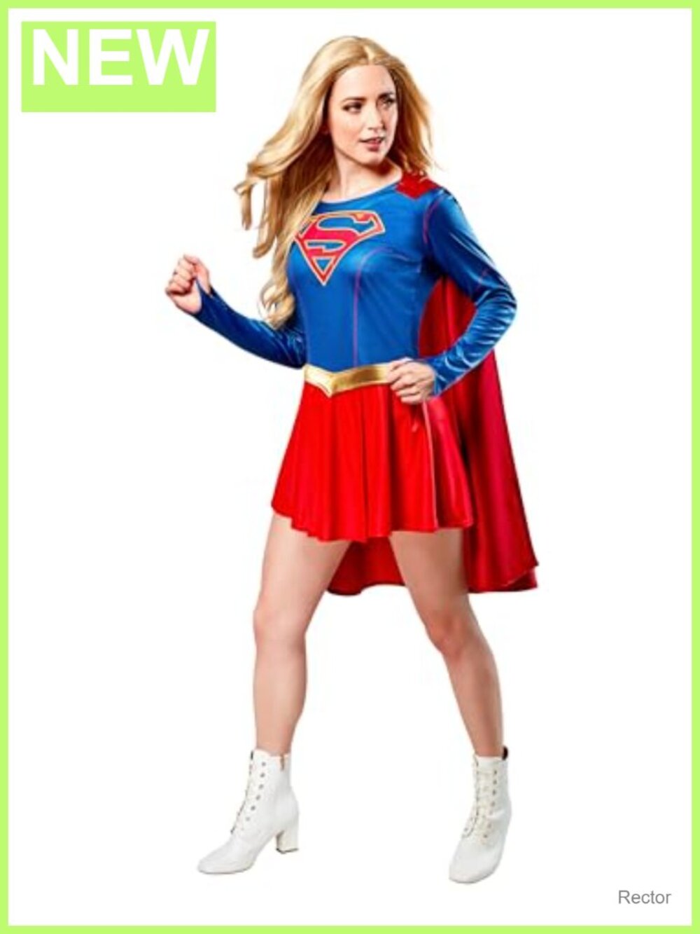 Adult Supergirl Costume Dress w/ Cape & Belt Size M